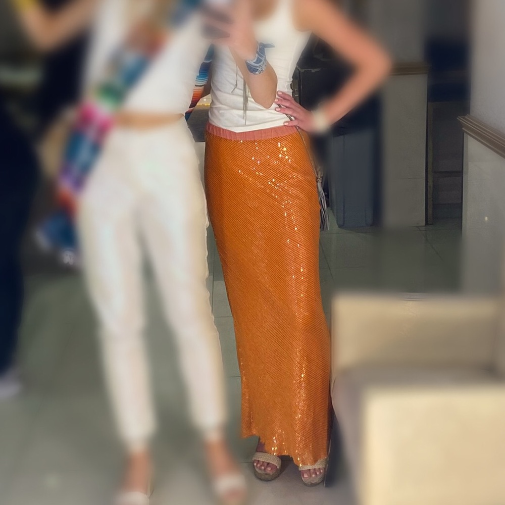 Salmon Sequined Maxi Skirt